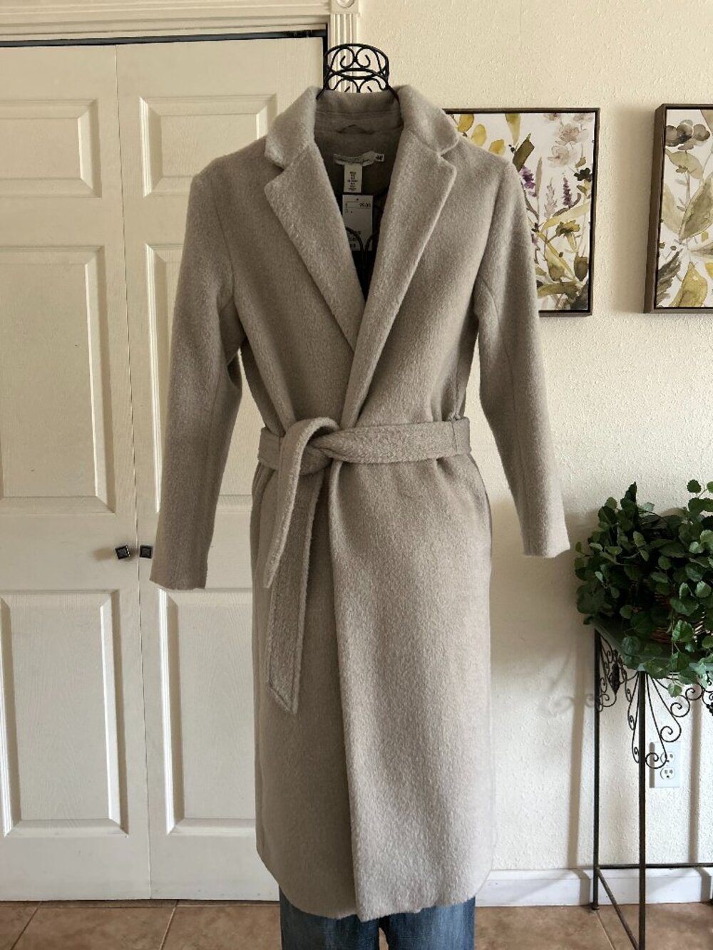 H&M Light Taupe Belted Wool Bled Trench Coat